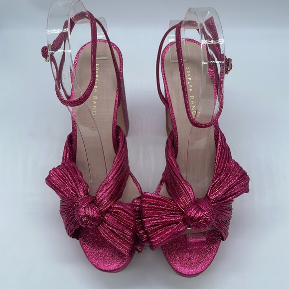 Loeffler Randall Fuschia Pink Metallic Natalia pleated knot platform heels 7 - Picture 2 of 9